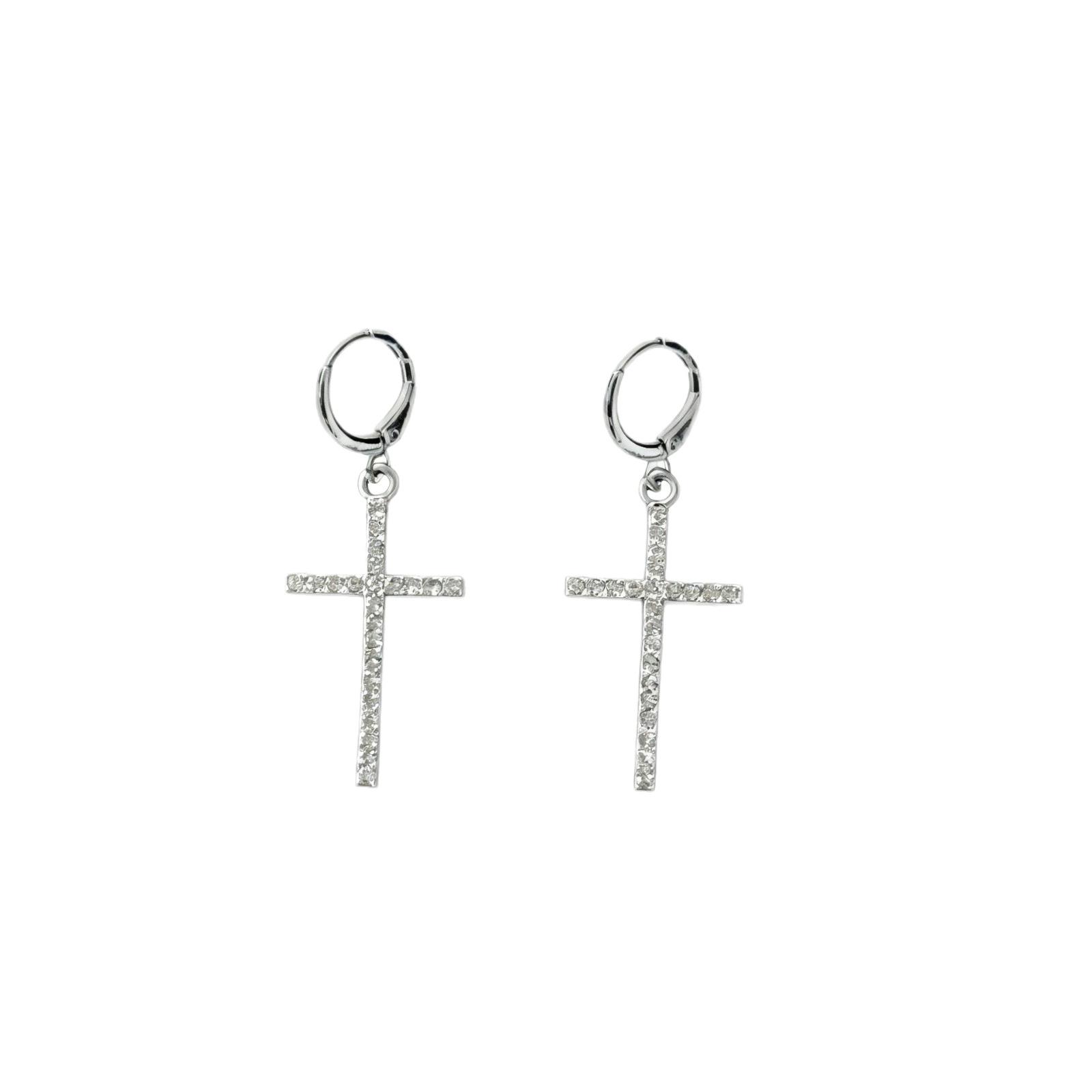 

Sterling Silver Cross Dangle Hoop Earrings with Cubic Zirconia Accents Lightweight Durable Design for Everyday Wear and Special Occasions