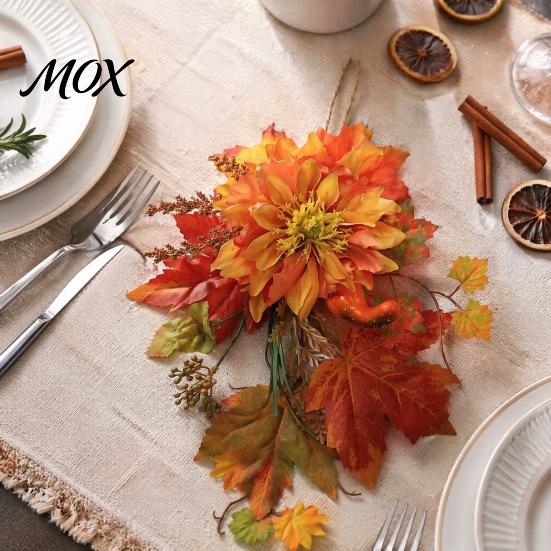 Thanksgiving Door Decor Artificial Maple Leaf Decoration, Autumn Decoration with Leaves Faux Dahlia, Exquisite Floral Rustic Hanging Ornament