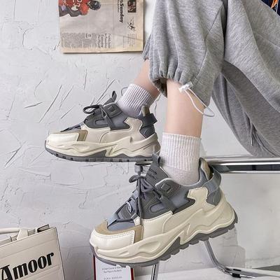 Spring and Autumn Women's Thick Soled Lace Up Sports Shoes, Suitable for Female Student Style, Korean Style, Multi Functional Leisure