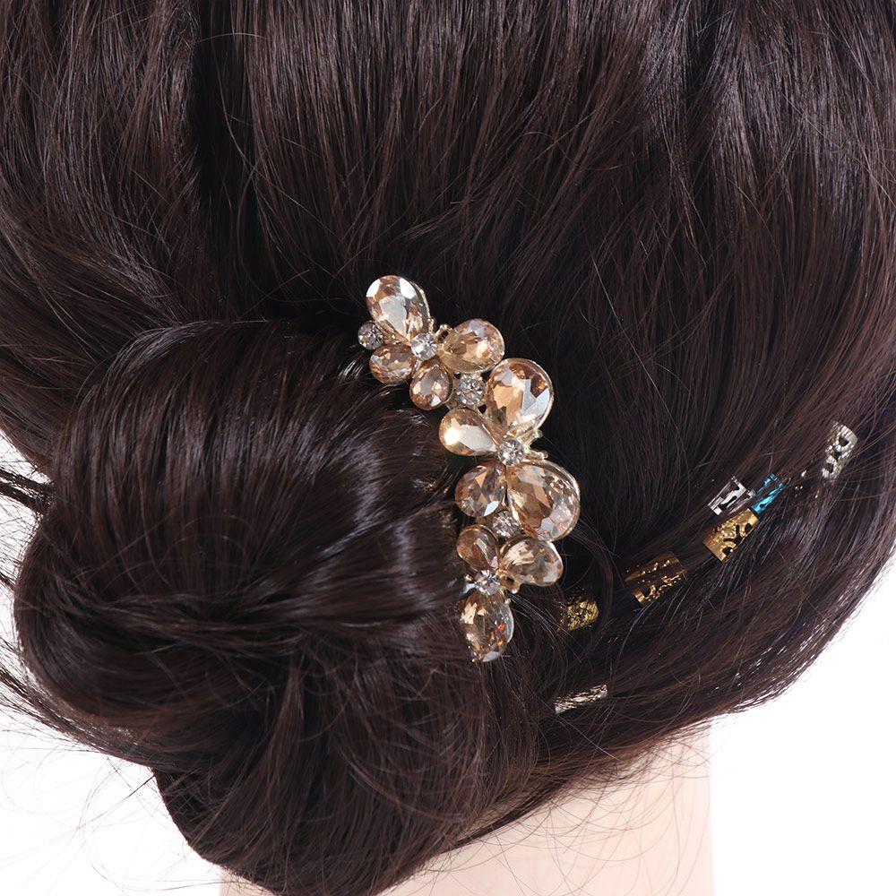 Geometric Toothed Insert Comb Rhinestone U-shaped Hair Clip Temperament Butterfly Hairpin  Bride