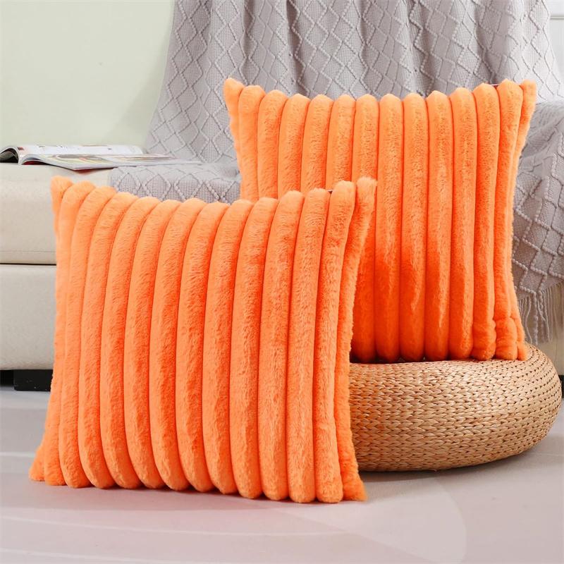 45x45cm Double-Side Faux Fur Plush Decorative Throw Pillow Covers Wide Stripe Couch Cushion Case Soft Fluffy Pillowcases JAF068