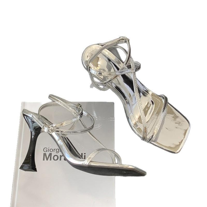 High Heels Damen Sandalen Sommer Mode vielseitig sexy Stiletto Ein-Wort Riemchensandalen Damen