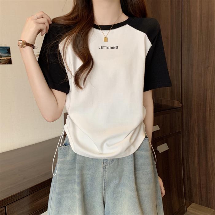 

Летняя футболка большого размера с круглым вырезом, принтом и кулиской, с коротким рукавом, облегающая для женщин 2XL белый