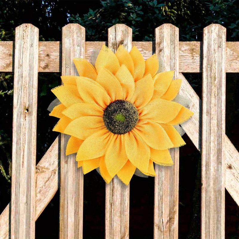 Sunflower Wreath Front Door Decor Cloth Fabric Wall Hanging Decoration Sunflower Thanksgiving Day 2024 Household Craft Ornaments