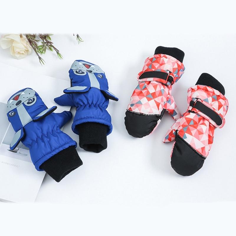 3-5Y Waterproof Kids Ski Gloves Winter Cycling Gloves Anti-Slip Gloves Warm Thick Fleece Snowboarding Mittens Gloves