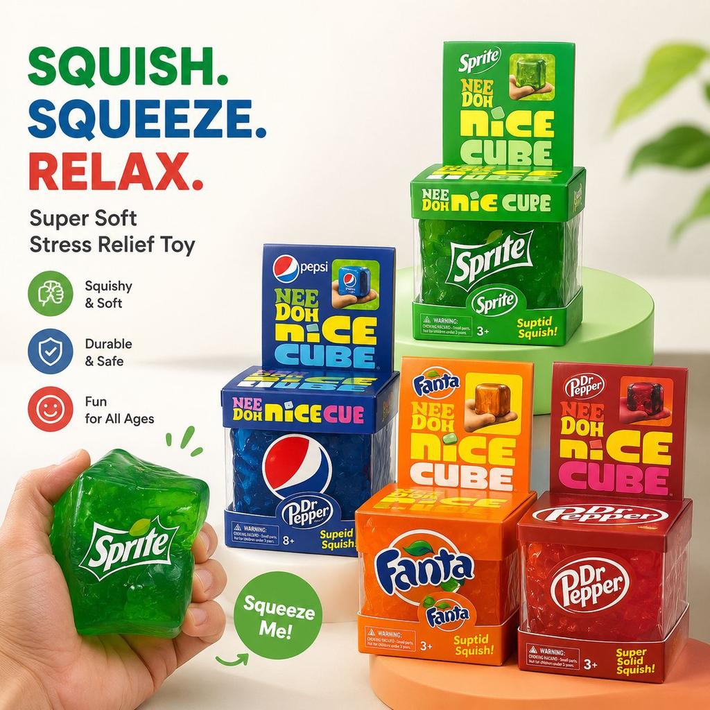 Dr Pepper X NeeDoh Nice Cube Squishy Soft Squeeze Fidget Cube Stress Relief Anxiety Relief Sensory Toy for Kids and Adults