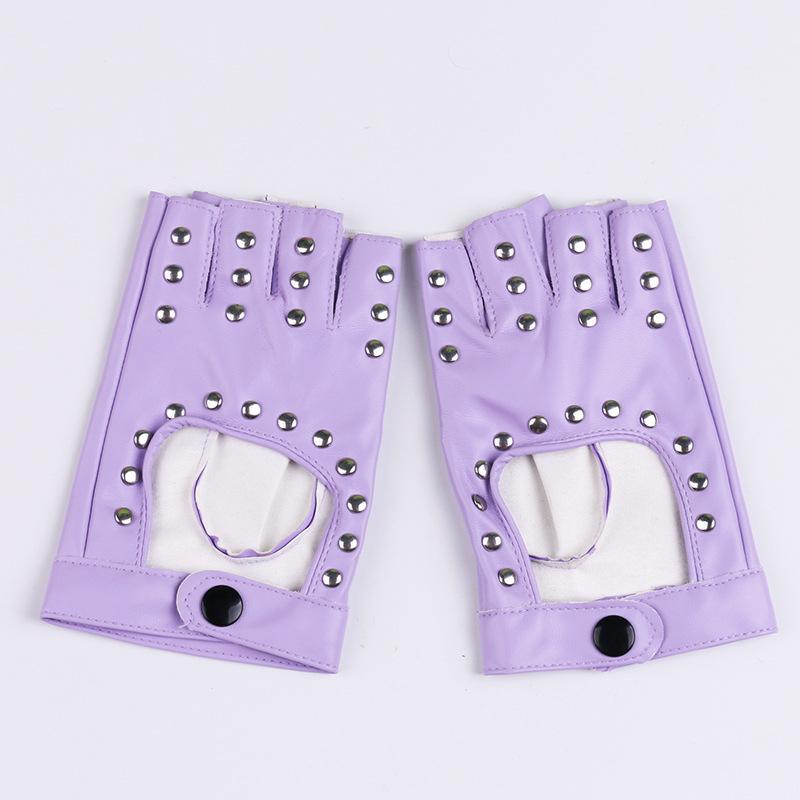 Women's Dance Half Finger Gloves Performance Short Cyberpunk Rivet Pole Dance Dew Finger Street Dance Nightclub Leather Gloves
