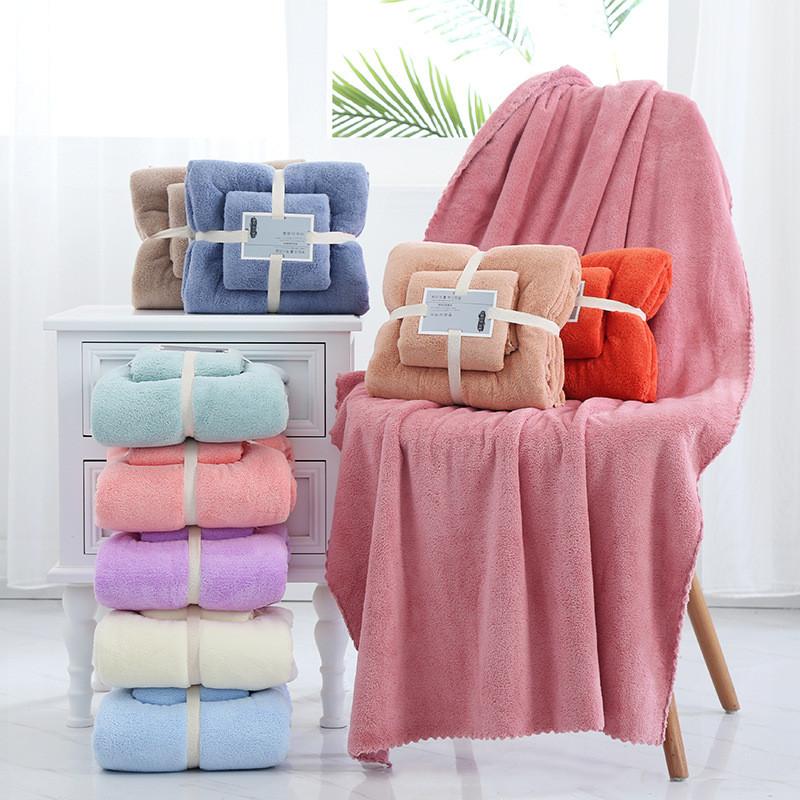 Coral Fleece Towel Set With Embroidery Gift Bath Wrap For Spa Home Use