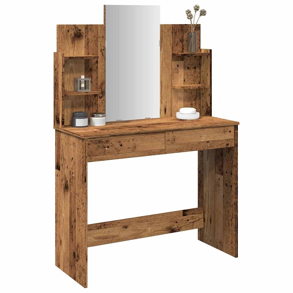 Makeup Table with Mirror Rustic Wood Look 96 x 39 x 142 cm