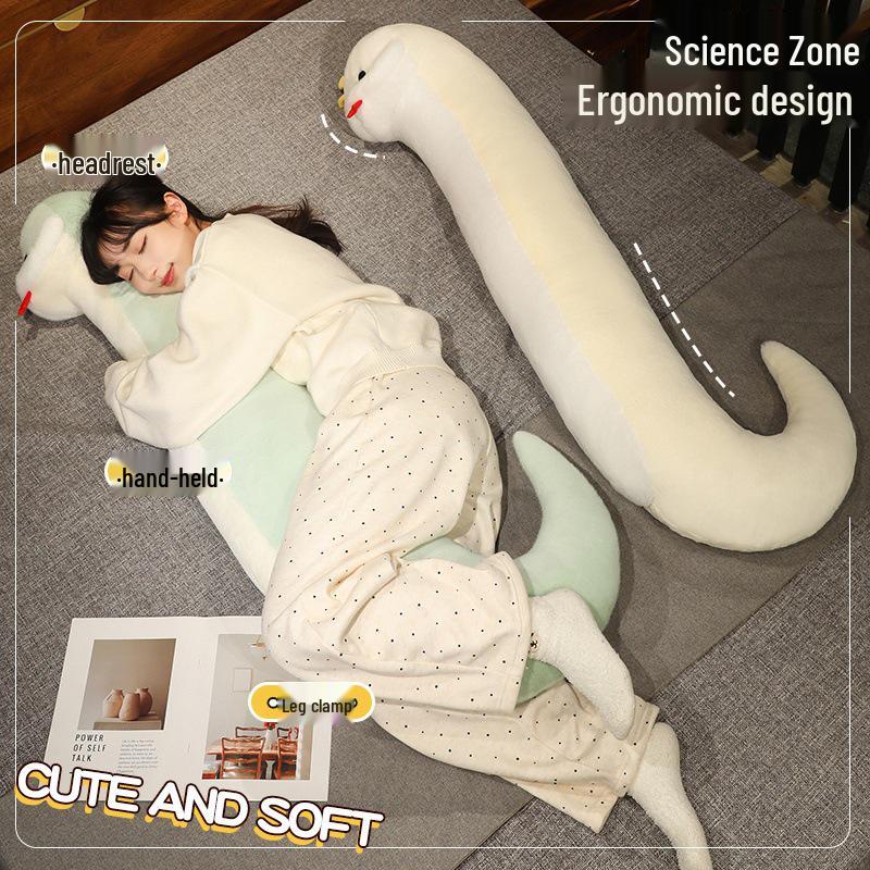 S-Shaped Green and White Snake Plush Pillow - Leg-Clamping Side Sleeper and Backrest Pillow