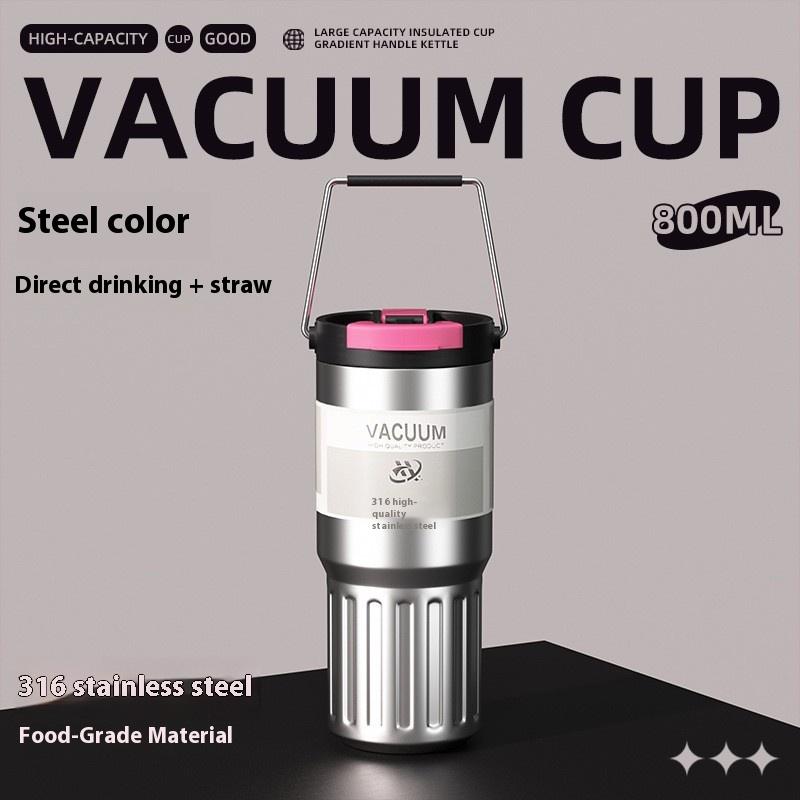 

Ice King Portable Car Double Straw Water Bottle Large Capacity Handheld Design 316 Stainless Steel Double Drinking 600ml серебряный