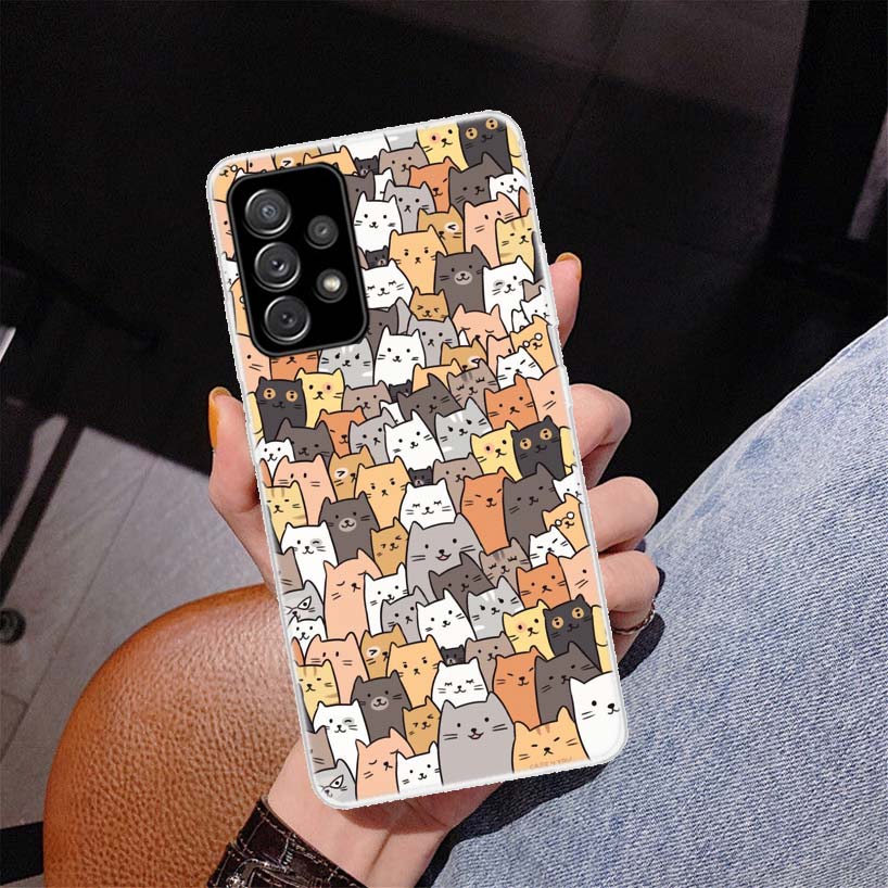 Cartoon Cute Cats Background Phone Case for Samsung Galaxy A52 A51 A50S A12 A22 A32 A72 A10S A30S A31 A71 Note 20 Ultra 10 Plus