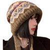 Neue Damen Herbst/Winter Ethnischer Stil Gestreifte Patchwork Wollmütze Verdickt Warm und Kälteschutz Ohrenschutzmütze