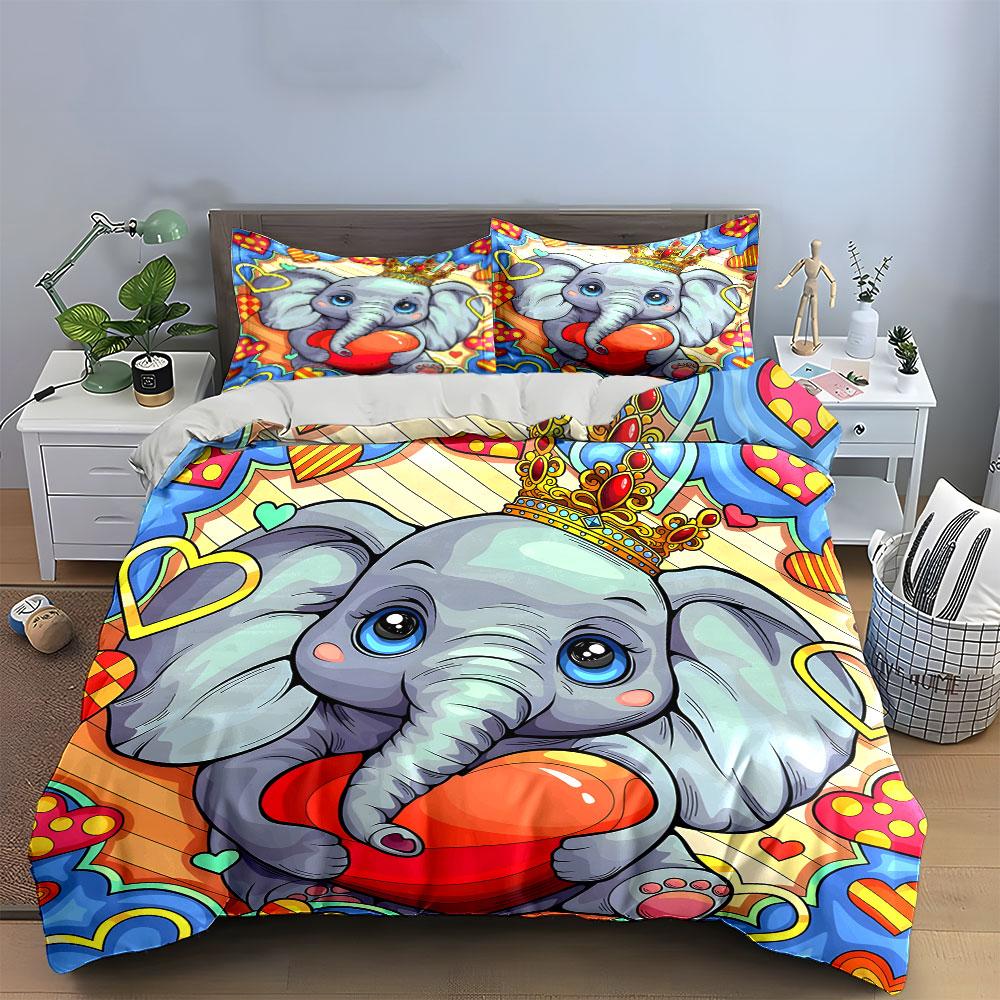 Cute Elephant Three-Piece Set Multiple Sizes Kid'S And Adults' Bedroom Exquisite 3Pc Bedding Set, Gift