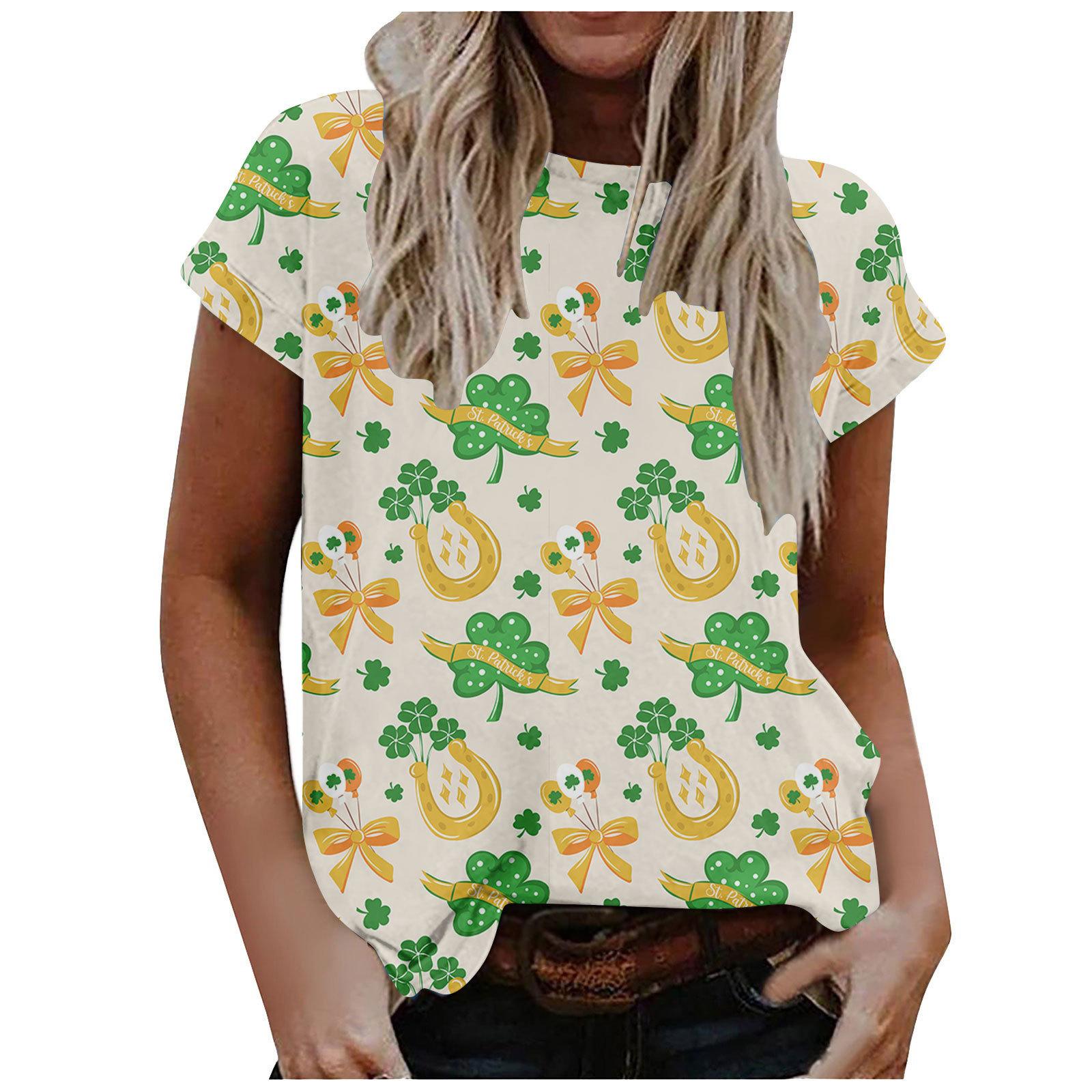 

Новый короткий рукав St.. Футболка женская облегающая с 3D-цифровым принтом ко Дню Святого Патрика 6XL