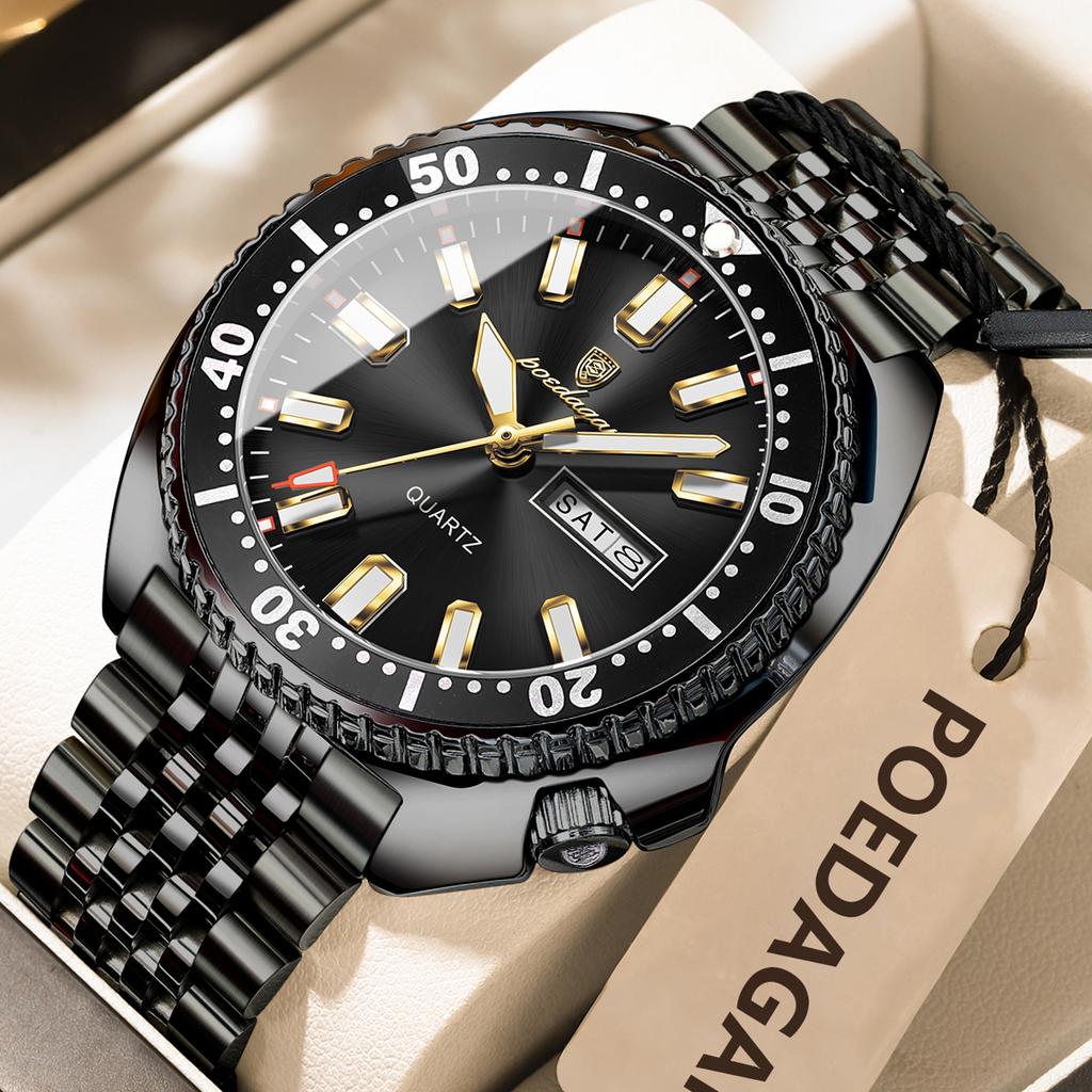 Business Men Watch Date Week Waterproof Luminous Luxury Man Wristwatch Stainless Steel Men's Quartz Watches Male