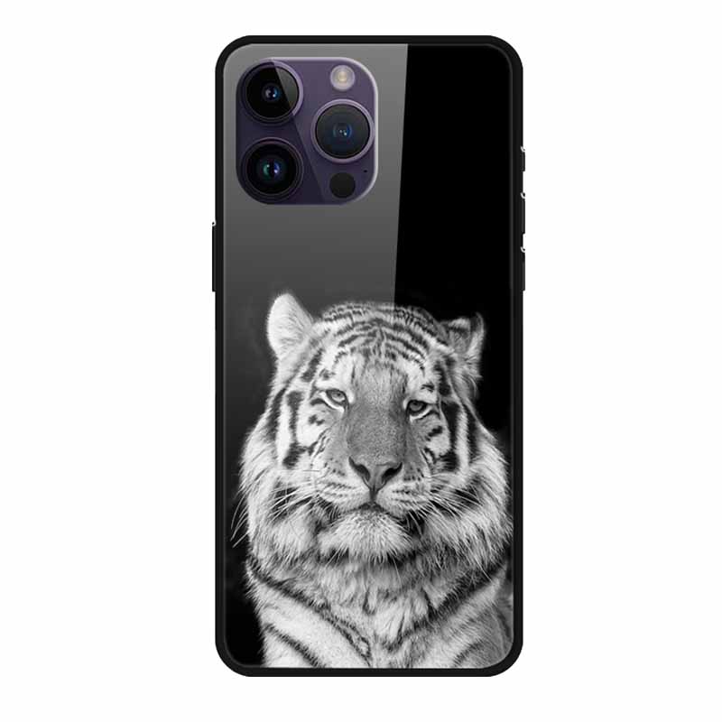 Phone Case for Apple Iphone 15 Pro 15 Plus Tempered Glass Hard Back Cover for Iphone 15 Pro Max Iphone15 Wolf Lion Funda Capa