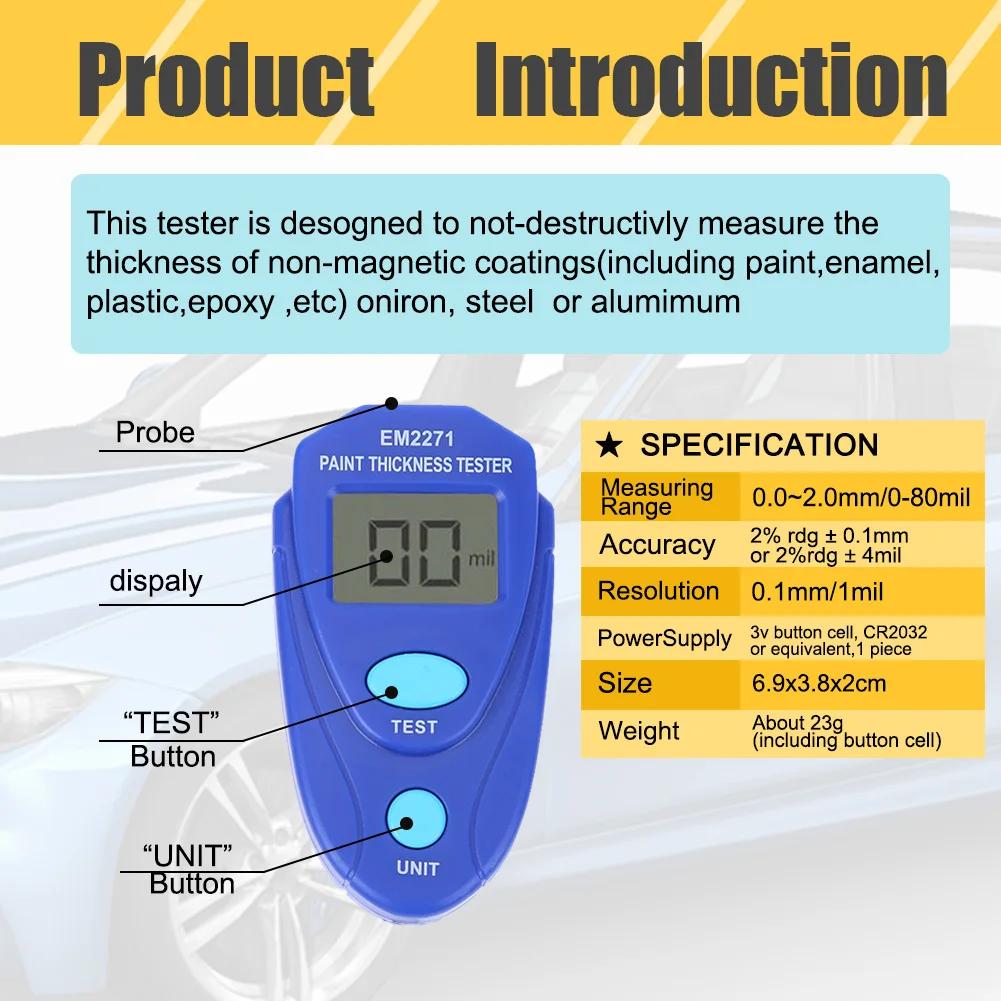 Digital GM200 EM2271 LCD Ultrasonic Film Mini Coating Car Painting Testers Iron-based Thickness Gauge Meter Measuring Test Tools