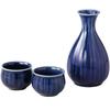 ORANGE APRON Ceramic Sake 140ml Eggplant Navy Chrysanthemum Made In Japan Includes Sake Katakuchi and Choko Cup Set, Capacity, Blue, Shape, (Mino