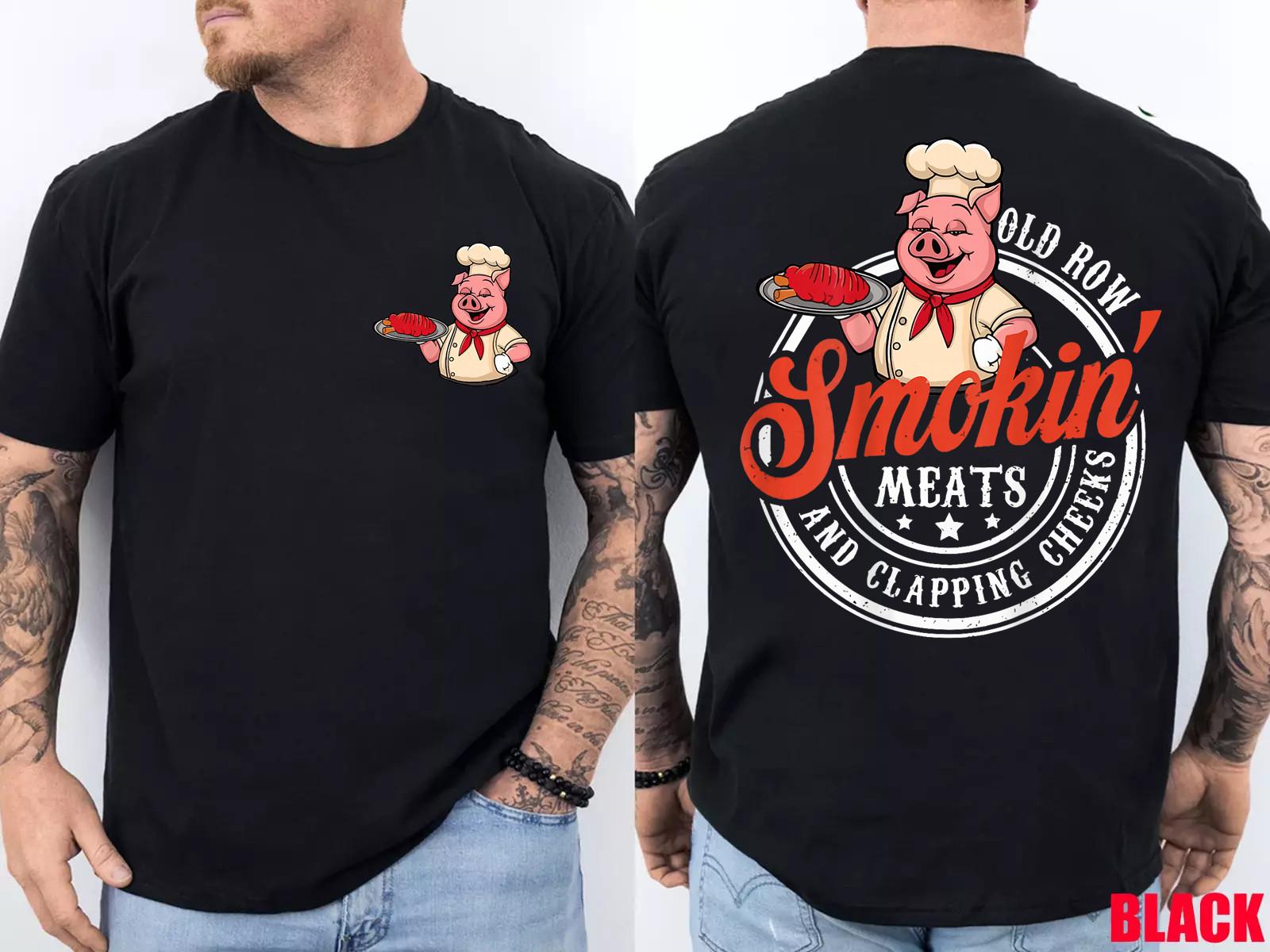 Old Row Smokin  Meats and Clapping Cheeks BBQ Grilling 2Side T-Shirt S разноцветный