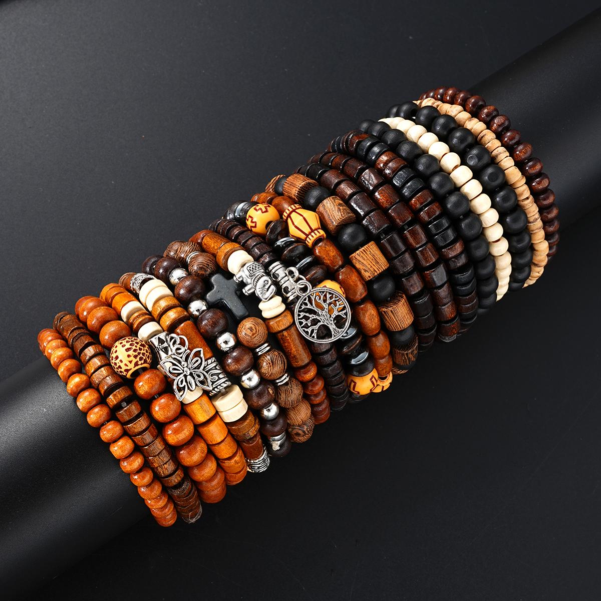 

17KM 20 шт. Винтажные богемные деревянные браслеты из бисера для женщин и мужчин, бабочки, кресты, модные стекируемые браслеты, подарок