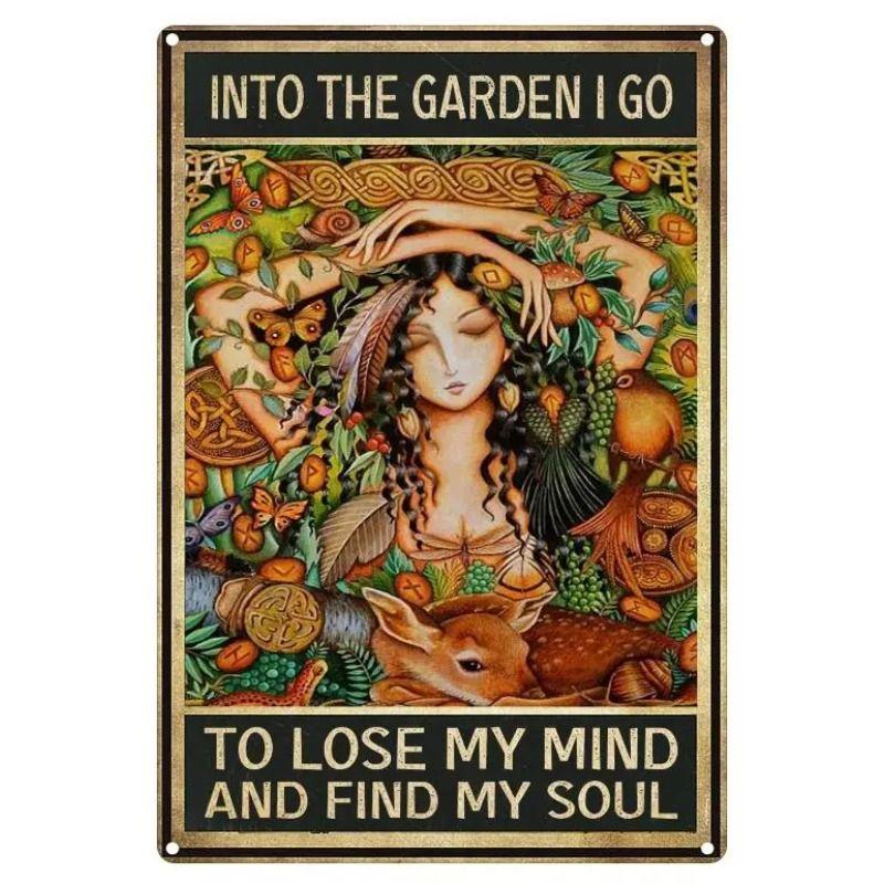 Girl In Garden Tin Painting for Dorm Home Hallway Room Decor