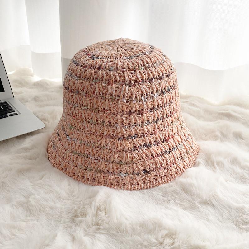 Fashionable Round Top Short Brim Knit Hat For Women Sun Protection Breathable Pink Black Khaki Blue Rose Beige