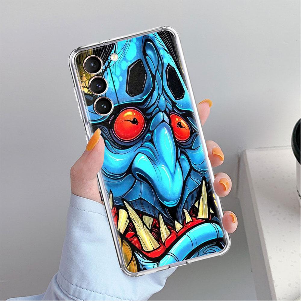 Samurai Oni Mask Cool Clear Case For Samsung Galaxy S22 S20 FE S21 S10 S9 Plus Note 20 Ultra 10 Lite Transparent Phone Shell