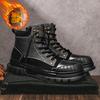 Fashion Outdoor Leather Mens Slip On Boots Platform Shoes Luxury Brand Men Winter Plush Snow Boots Fashion All-match Men Motocross Boots