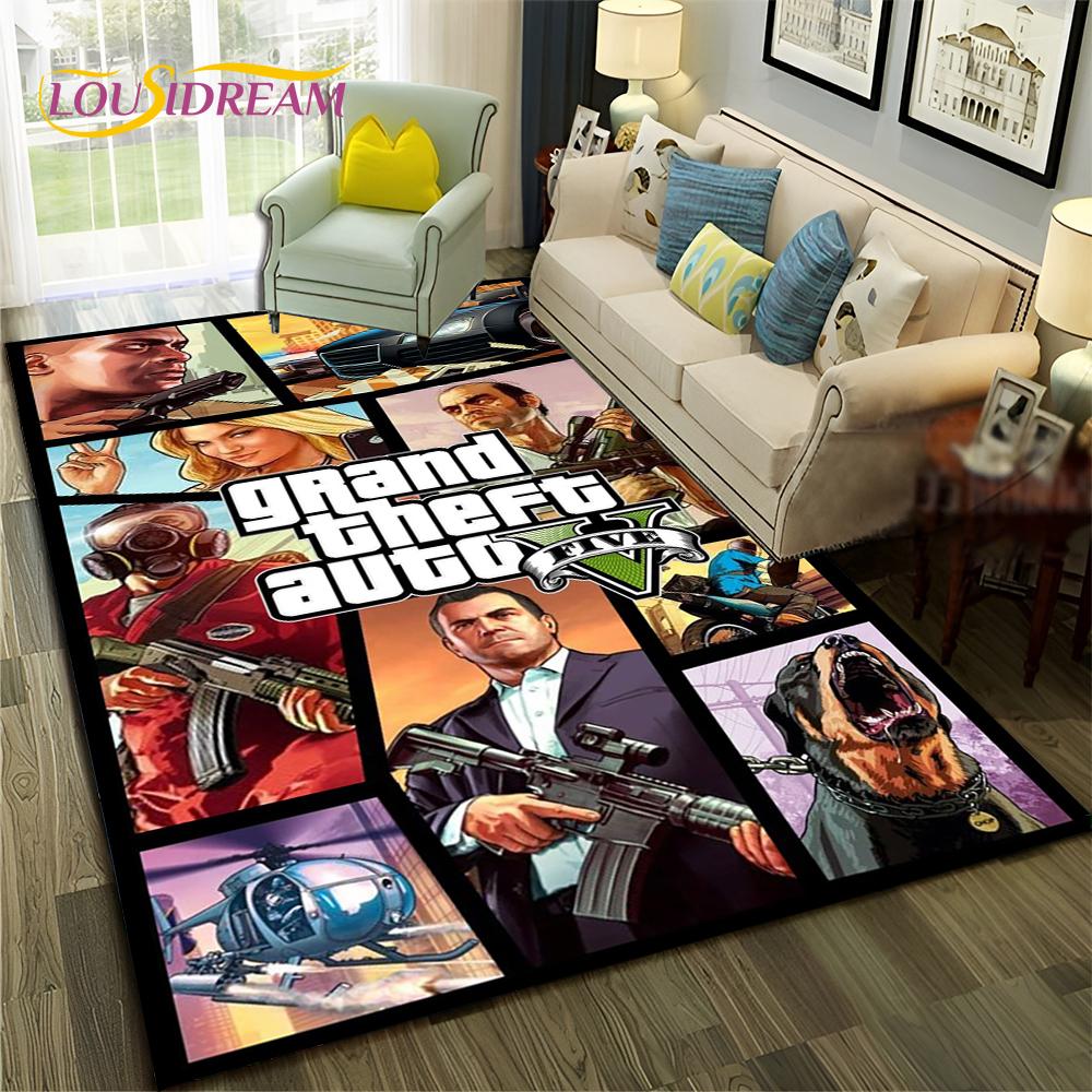 GTA 3D Spiele Grand Theft Auto Gamer Teppich Teppich für Zuhause Wohnzimmer Schlafzimmer Sofa Fußmatte Dekor, Kinderbereich Teppich Rutschfeste Bodenmatte