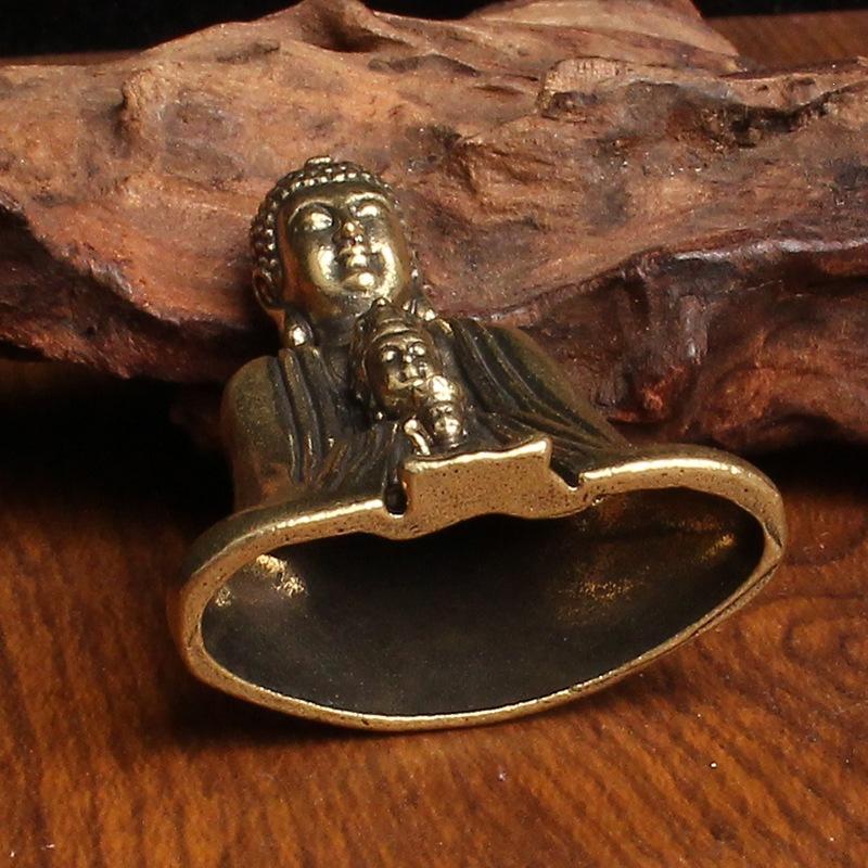 5 cm Chiński Buddyzm Czysta Miedź Brąz Budda Siakjamuni Statua Stołowa Czysty Mosiądz Antyczny Ornament do Herbaty