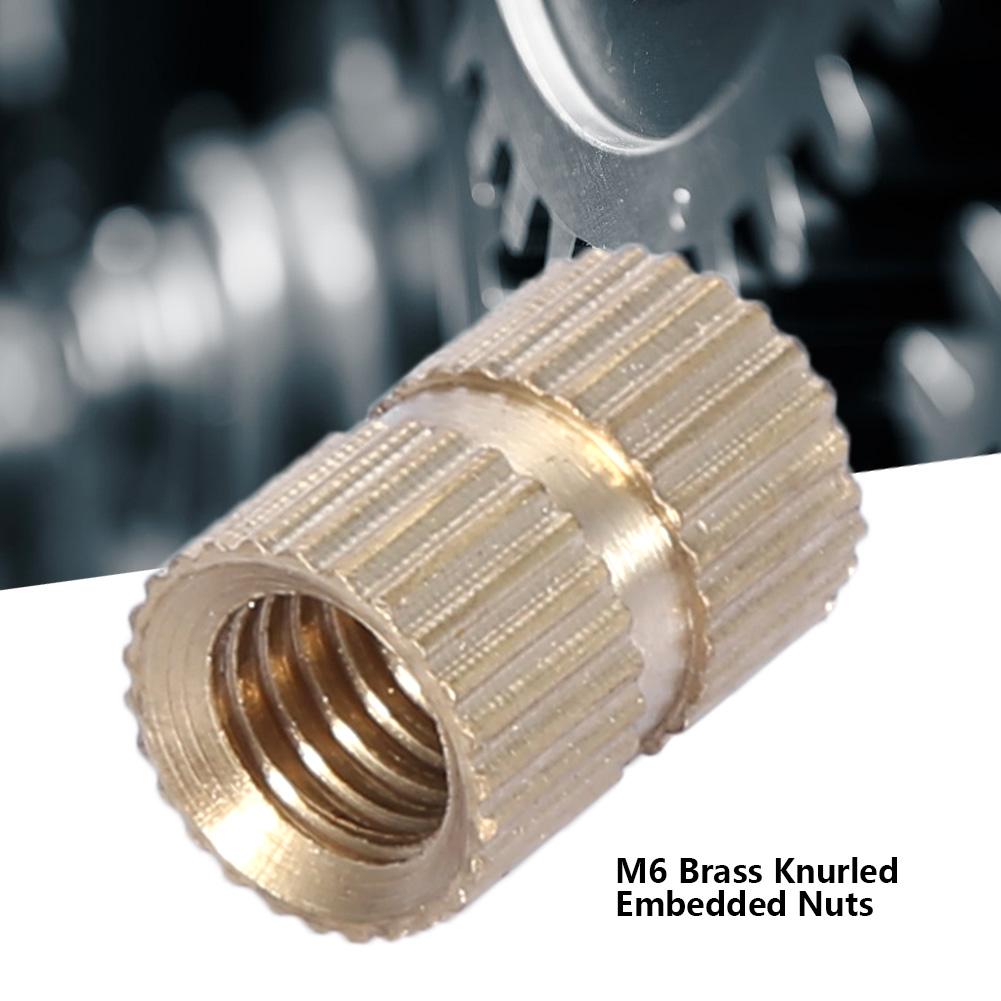 10pcs M6 Brass Cylinder Knurled Round Molded in Insert Embedded Nuts (M6*10L*8.3MM)