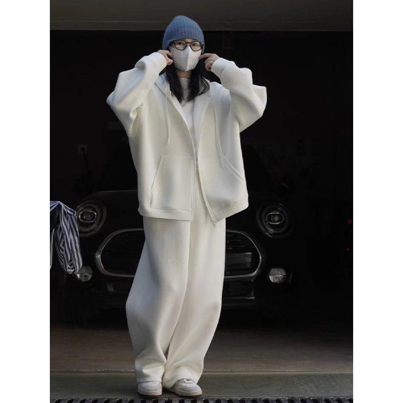 Women's 2025 Street Style Hoodie & Wide-Leg Pants, Autumn/Winter Thickened Casual Tracksuit Two-Piece Set