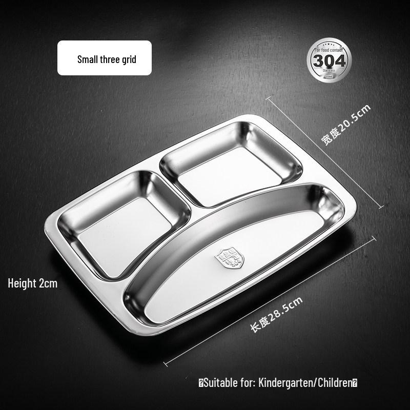 Chinese Style 304 Stainless Steel Compartmented Tray for Fast Food, Student, Adult, and Child Tableware