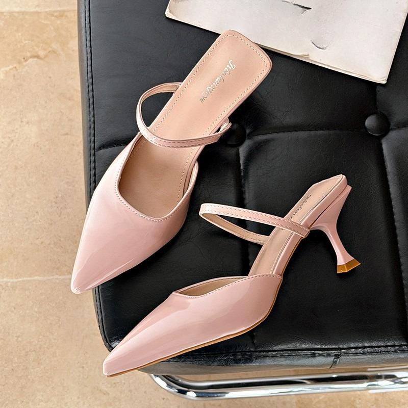 

Pointed-toe, High-necked Half-heeled Slippers for Women. New Style, Low Heel, Shallow Toe, High Heel Shoes. 35 розовый