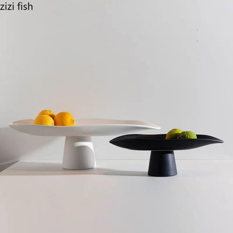 Ceramic High Leg Fruit Plate Creative Snack Storage Tray Dry Fruit Tray Dessert Trays Cake Trays Decorative Household Products