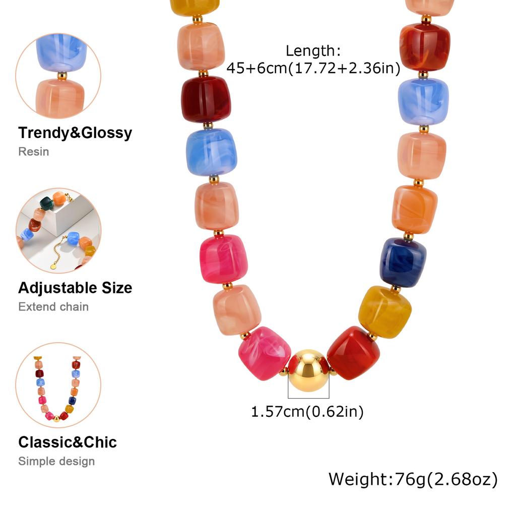 VNOX Bohemian Multicolor Resin Beaded Necklace for Women Trendy Exaggerate Beads Choker Necklaces Jewelry Holiday Beach Jewelry