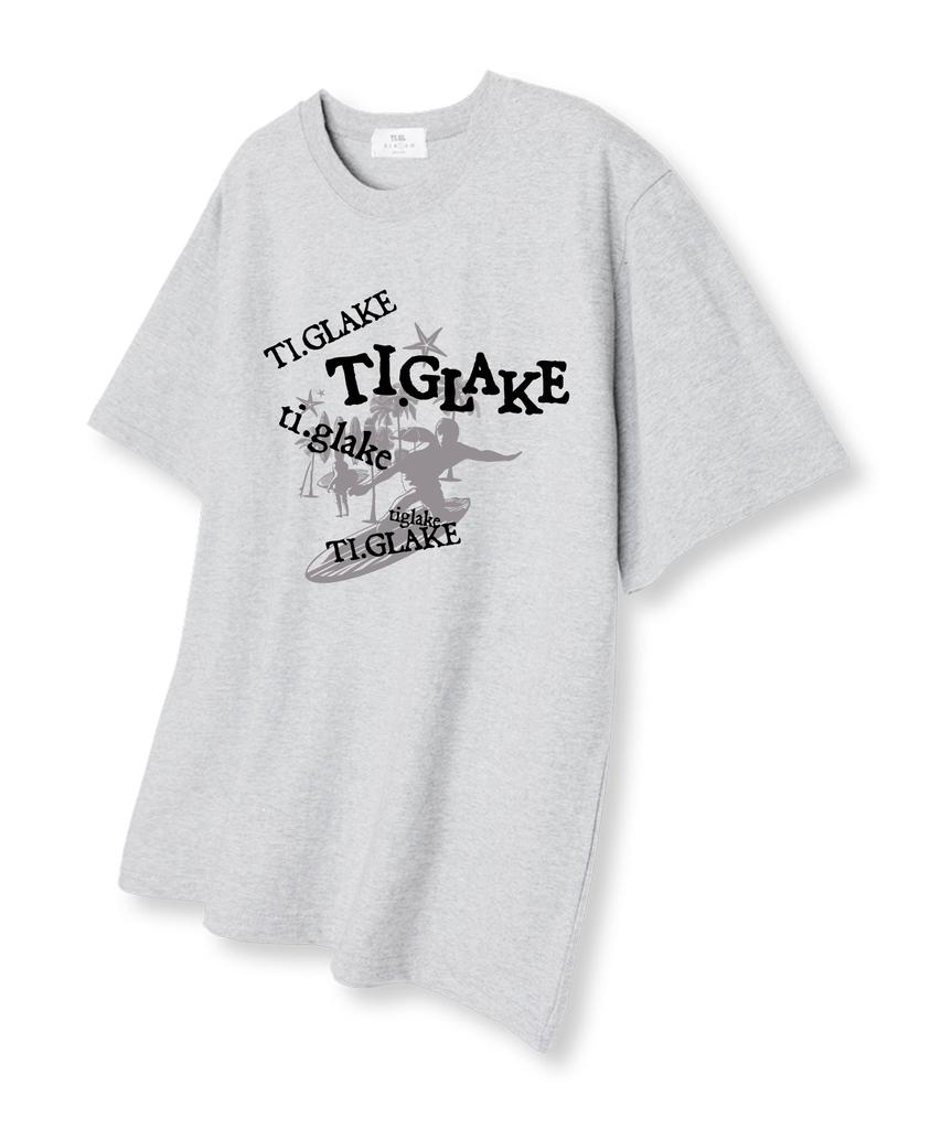 TI.GLAKE Palm Tree Surfing Oversized Short Sleeve T-Shirt Light Gray