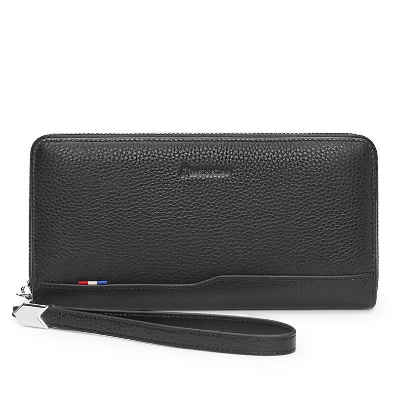 Men's Top-Grain Leather Zipper Clutch Wallet