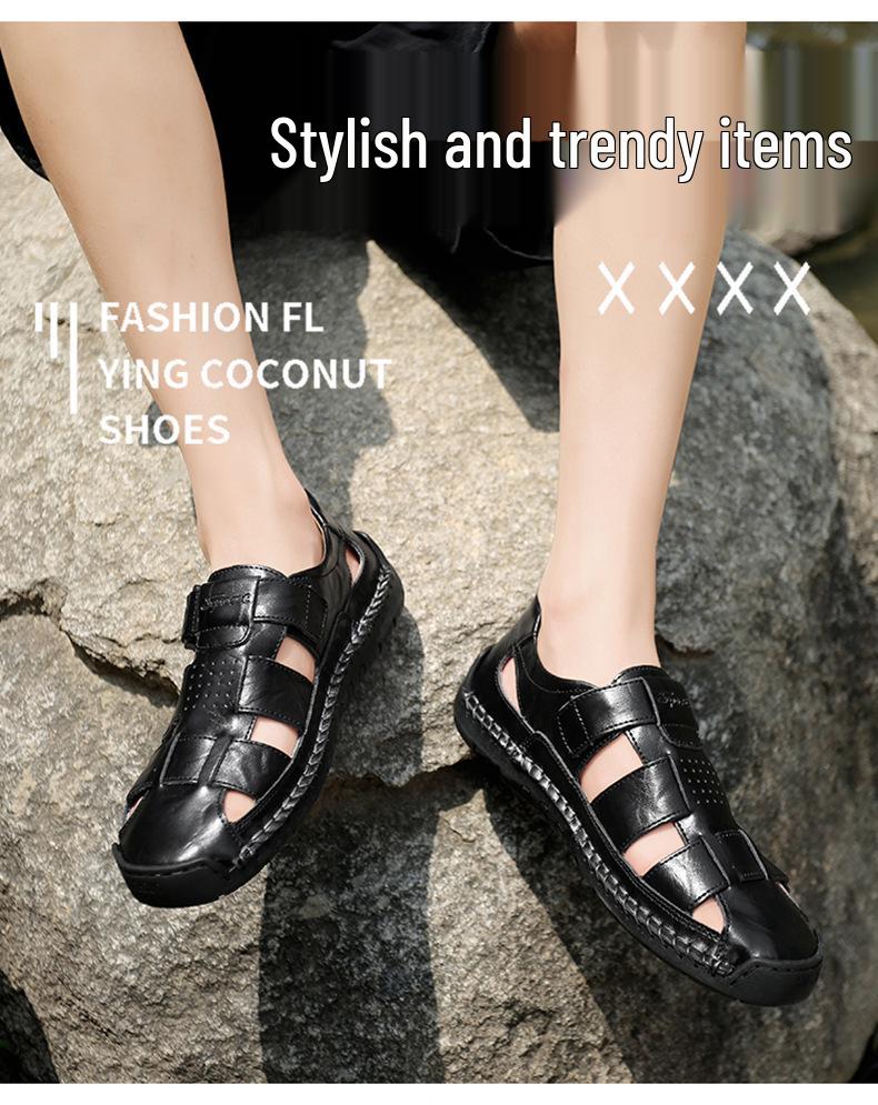 2024 Spring Men's Microfiber Leather Sandals: Closed-Toe, Breathable, Lightweight, and Portable