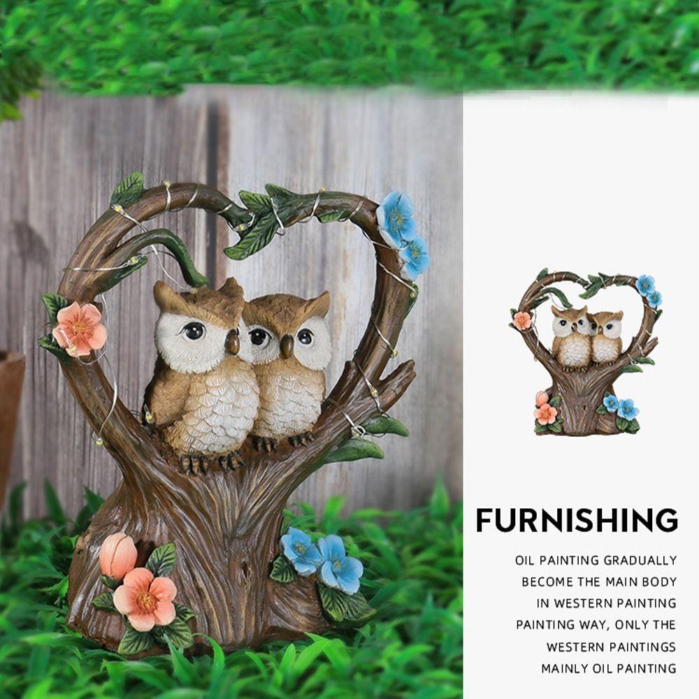 Crafts Resin Couple Bird Ornament Cute Waterproof LED Garden Statues Sculptures Creative Simulated Lawn Lamp Outdoor