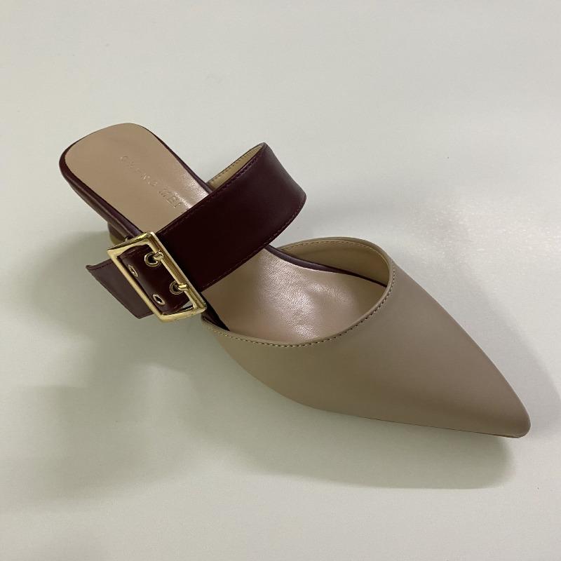 Chengmei foot slippers thick heel pointed single shoes new women s summer wear bag head flat heel half slippers 34 кирпич красный