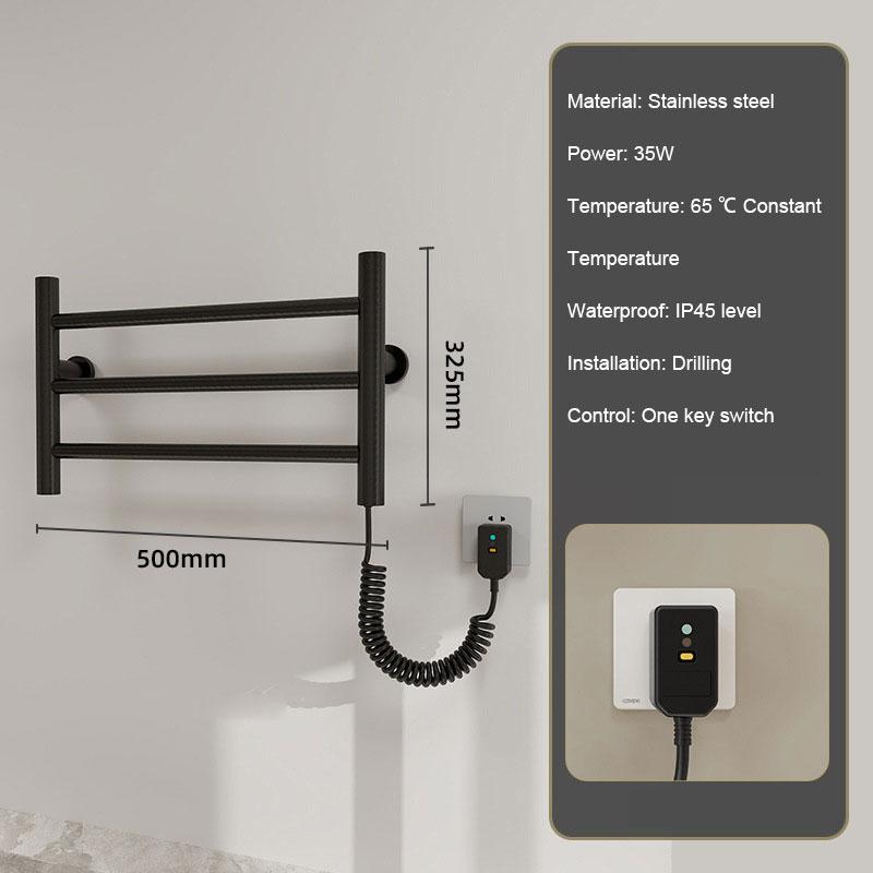 Thermostatic heating towel bar storage rack home bathroom perforated stainless steel electric towel rack bathroom accessories