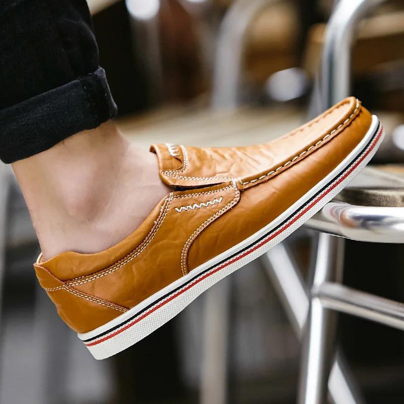 

Leather Men Casual Flats Loafers Party Driving Male Genuine Business Office for Adult Men Suitable for Daily Wear 40