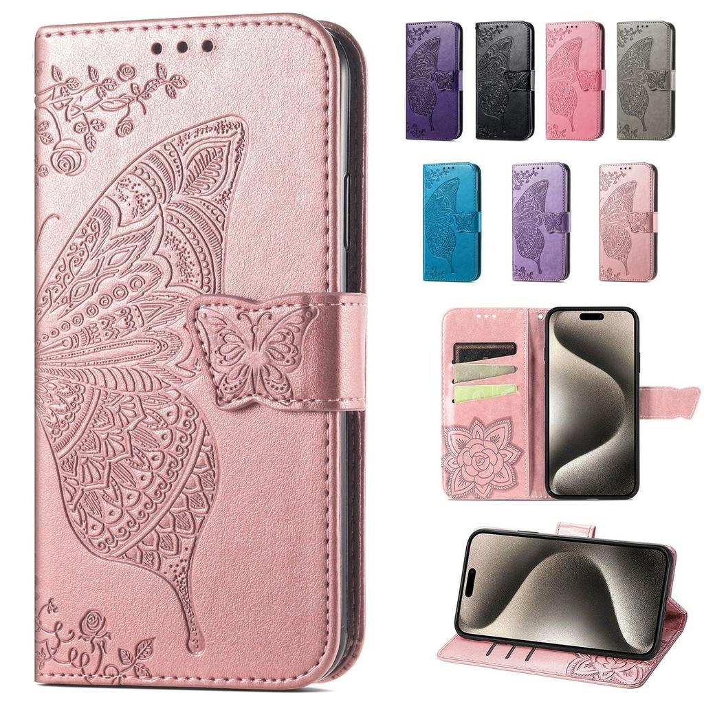 Butterfly Embossed Leather Wallet Flip Case for Samsung Galaxy S26 S25 S24 S23 S22 S21 S20 Ultra Plus FE Edge, Card Holder Cover