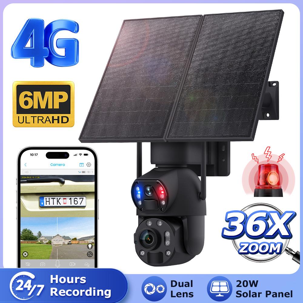 4G Dual-Lens 6MP Solar Camera with 36X Zoom and Full-Color Night Vision for All-Day Outdoor Surveillance
