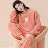 Autumn Winter Warm Sleepwear Thickened Warm Flannel Pajamas Student Long Sleeve Cartoon Ladies Loungewear Setpajamas Woman