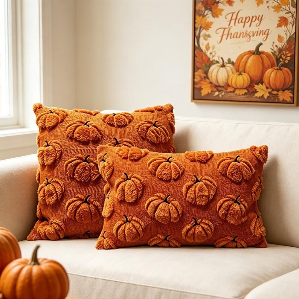 Zipper Closure Pillow Protectors Pumpkin Pattern Halloween Pillowcase Sofa Decor