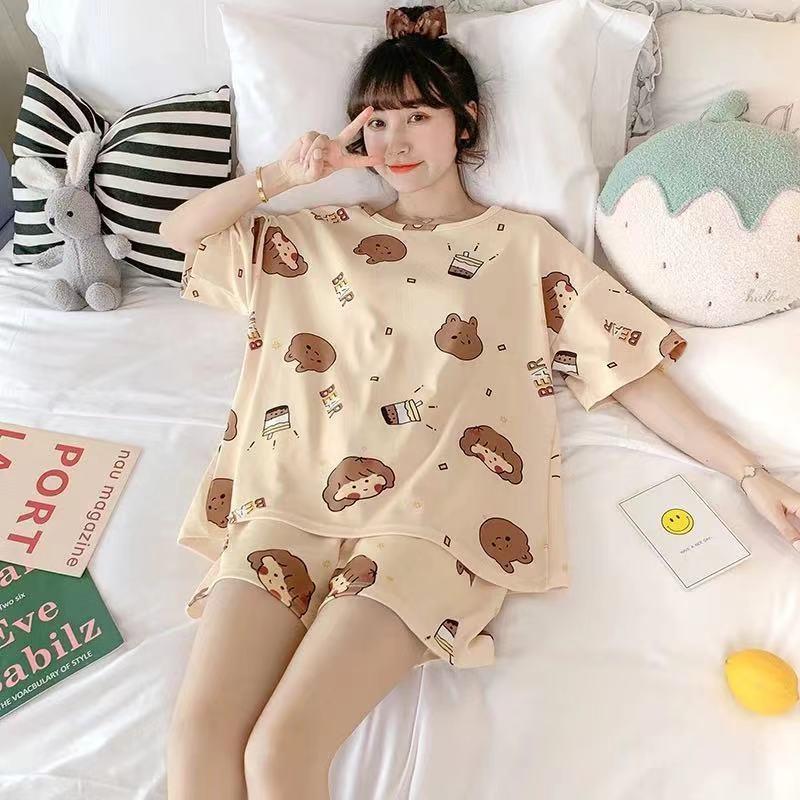 GMXIA Cute Panda Pajamas for Women In Summer, Short Sleeves and Shorts, Large-sized and Thin Summer Casual Home Wear Set