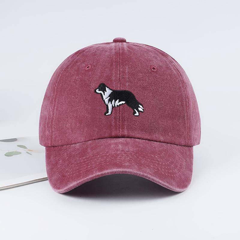 Mlfo Border Collie Embroidered Washed Baseball Cap – Spring/Summer Fashion Hat, Unisex, Adjustable Sun Hat, Casual Hat